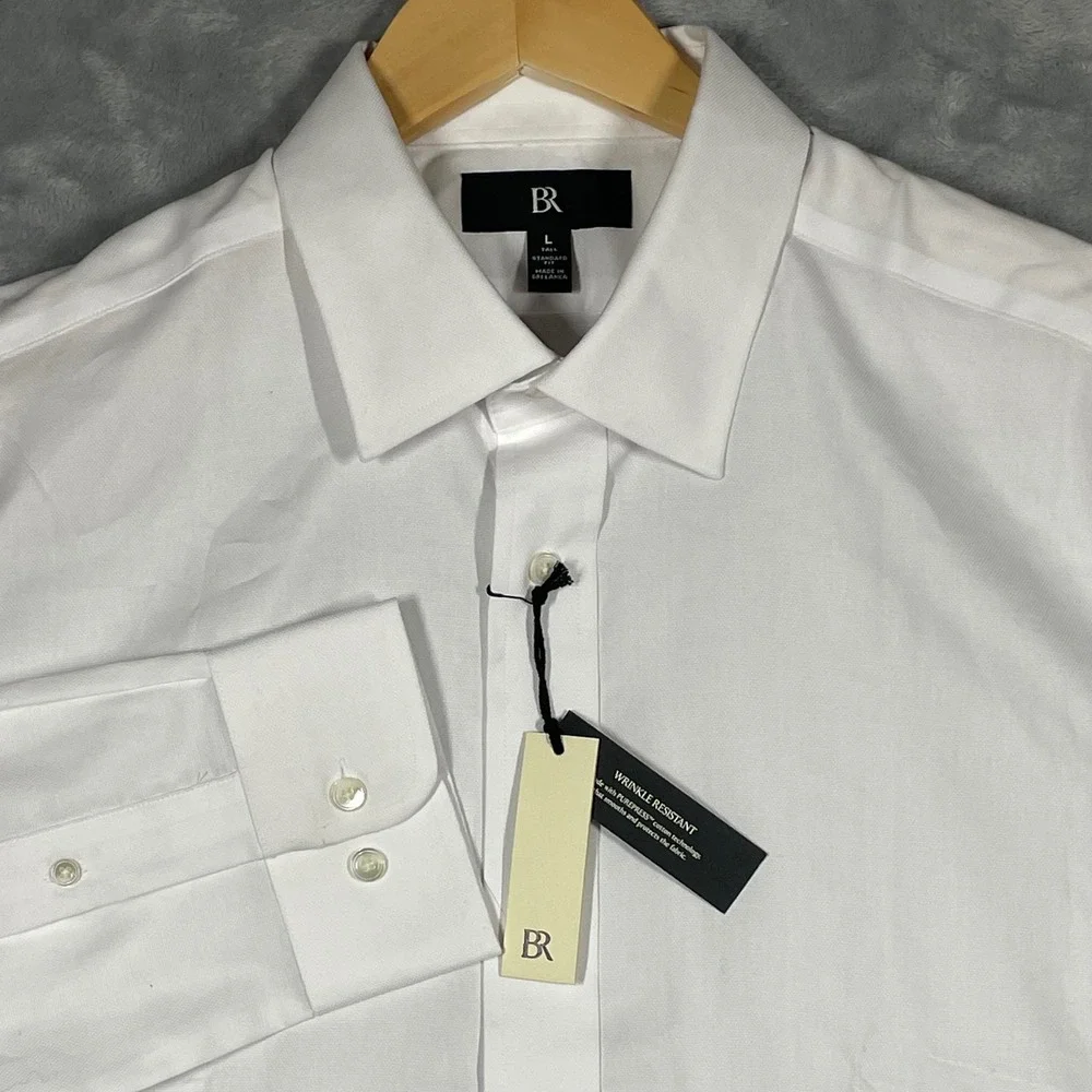 Banana Republic Mens White Wrinkle Resistant Cotton Dress Shirt L Tall Standard